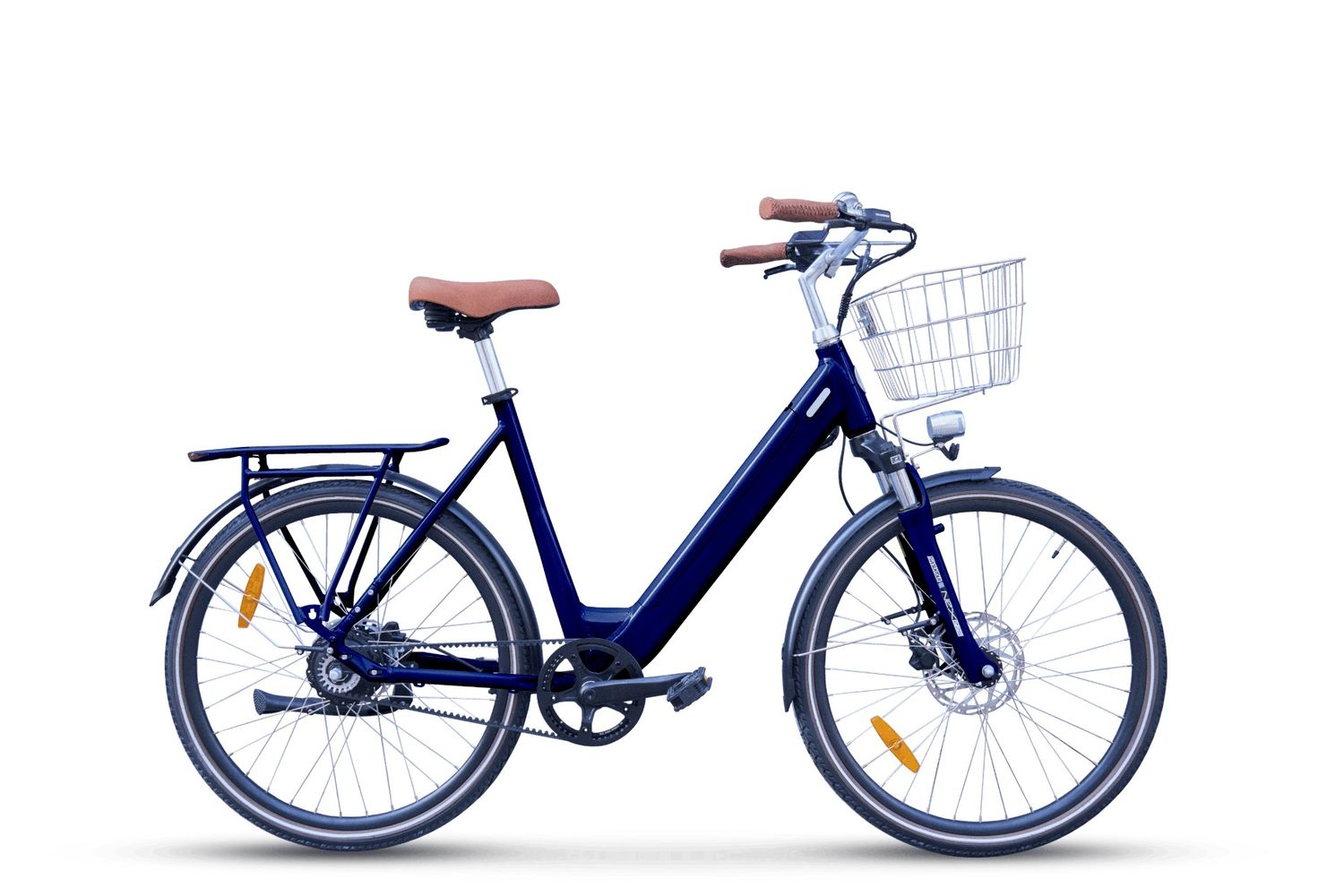 Un vélo électrique de ville bleu foncé